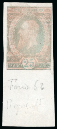 Stamp of Belgium » Télégraphes 1889 Léopold II, 25F réséda foncé, épreuve de mise de train de la planche