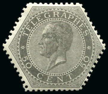 Stamp of Belgium » Télégraphes 1866 Léopold 1er, 50c gris et 1F vert, neufs, ainsi que les deux valeurs non-dentelées