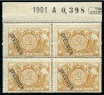 Stamp of Belgium » Chemin de fer 1895-1902 Bilingue, série complète neuve avec surcharge SPECIMEN, le 1F est en bloc de quatre