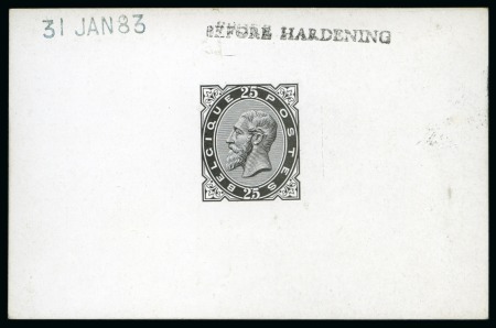 Stamp of Belgium » Belgique. 1883 Nouvelles valeurs (COB 38-41) 25c noir, Épreuve du coin sur petit feuillet carton blanc glacé, daté 31 JAN 83 au composteur