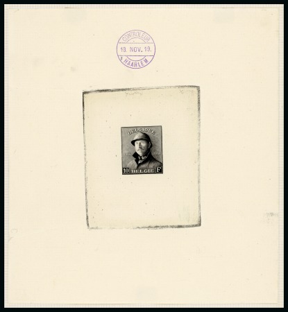 Stamp of Belgium » General issues from 1894 onwards 1919-20 Roi Casqué, série complète, réimpression des coins définitifs en noir sur grand feuillet blanc