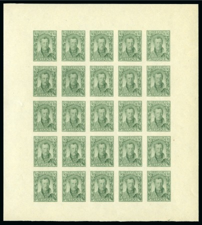 Stamp of Belgium » General issues from 1894 onwards 1928 Albert Ier, projet non adopté, 30c vert et 30c bleu, tous deux en rarissimes feuilles de 25 gommées