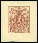 Stamp of Belgium » Belgique. 1866-67 Petit Lion (COB 22-25) Lot de six épreuves des coins : une du 2c adopté, quatre du 6c et une du 8c non adoptés