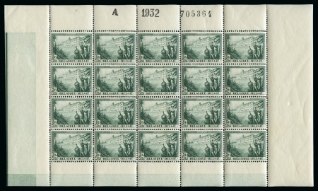 Stamp of Belgium » General issues from 1894 onwards 1932 Sanatorium 5F+F vert en feuillet de 20 exemplaires