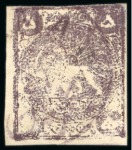 Stamp of Persia » 1868-1879 Nasr ed-Din Shah Lion Issues » 1878-79 Five Kran Stamps (SG 40-43) (Persiphila 30-37) 1878-79 5kr. bronze purple shades, selection of four used singles, showing all four positional types A to D