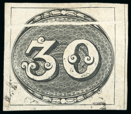 1843, 30r black, early impression, horizontal pre-printing