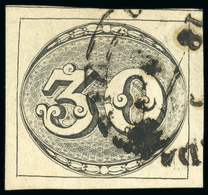 Stamp of Brazil » 1843 Bull's Eyes 1843, 30r black, worn impression, good margins with