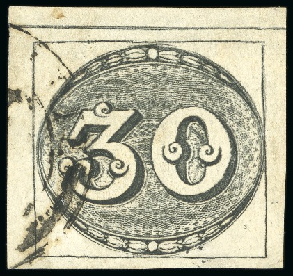 1843, 30r black, intermediate impression, complete double frame line at top