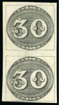1843, 30r black, early impression, unused vertical pair