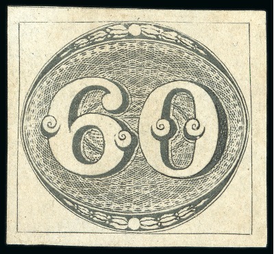 1843, 60r black, intermediate impression, unused without gum