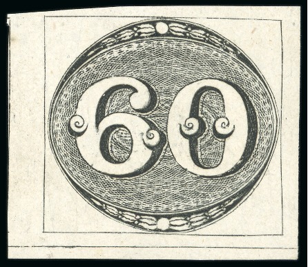 1843, 60r black, intermediate impression, unused without gum