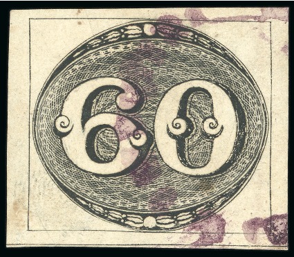 1843, 60r black, early impression, used in purple