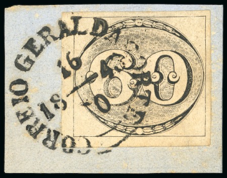 Stamp of Brazil » 1843 Bull's Eyes 1843, 60r black, worn impression, used on piece