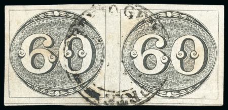 1843, 60r black, intermediate impression, used pair