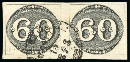 1843, 60r black, worn impression, thin paper, a well margined pair