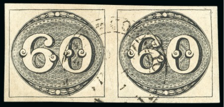 1843, 60r black, early impression, used pair