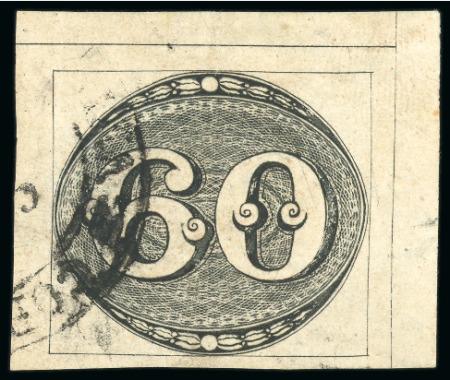 1843, 60r black, early impression, used  semi-xiphopagus