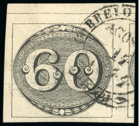 1843, 60r black, early impression, a superb example used at Bahia