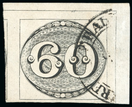 1843, 60r black, early impression, two spectacular spectacular examples originating from the same cover