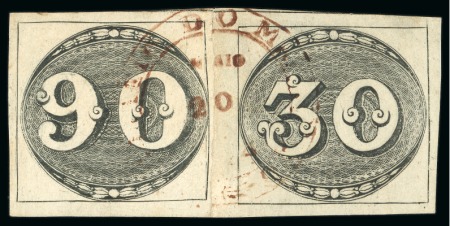 1843, 90r black, early impression, used in conjunction with 30r black
