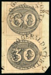 Stamp of Brazil » 1843 Bull's Eyes 1843, 30r & 60r black, clear impression, used together on piece