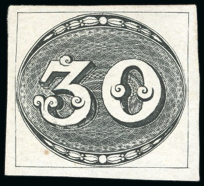 1843, "Bull's Eyes" assembly comprising 60 stamps, mostly used but with remarkable duplication of unused examples for the 30r and 60r denominations