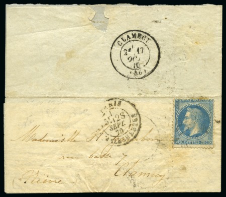 Stamp of France » Guerre de 1870-1871 Les États-Unis - Lettre pour Clamecy affranchissement