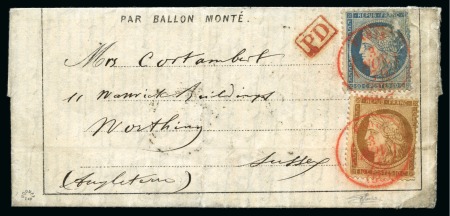 Stamp of France » Guerre de 1870-1871 ANGLETERRE - Dépêche Ballon n°2 pour Worthing (Sussex)
