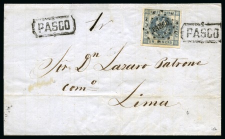 Stamp of Peru 1858 1d blue on inland taxed cover