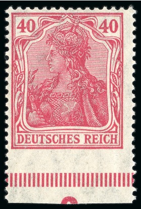 Stamp of Germany » German Empire 1920 40pf carmine, imperf. at base