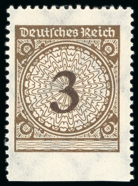 1923 3pf brown, imperf. at base, and 10pf red, denomination omitted