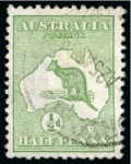 Australia 1913-14 ½d. green used, clearly showing a ghost impression of a second A in the watermark,