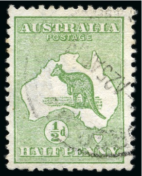 Stamp of Australia » Commonwealth of Australia Australia 1913-14 ½d. green used, clearly showing a ghost impression of a second A in the watermark,