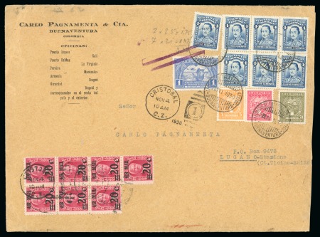 1930 Large commercial airmail envelope with Colombia-Canal Zone mixed franking