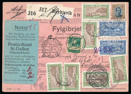 Stamp of Iceland Parcel card form from Reykjavik to Switzerland, Iceland-Switzerland combination franking