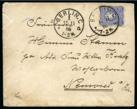 Naval Mail. 1886 Cover endorsed "frei!" sent by a member of the German Navy onboard "SMS Bismarck" at Chefoo