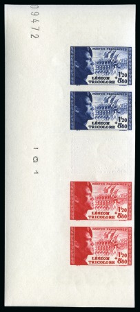 Stamp of France » Émissions à partir de 1900 1942, Y&T n°566c **, bande complète Légion Tricolore,