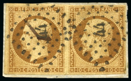 Stamp of France » Présidence de 1852 1852, Présidence 10c bistre-brun en paire sur fragment,