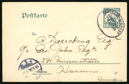 Stamp of China » Foreign Post Offices » German Post Offices » Kiautschou 1906 2c postal stationery card cancelled by "DEUSTCHE SEEPOST/SHANGHAI-TIENTSIN" oval hs without date