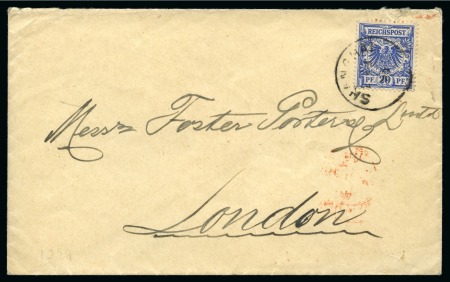 1895 Cover to London franked by 1894 3ca Empress Dowager issue and 1890 20pf