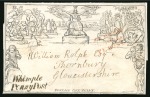 1840 (Nov 10) Mulready 1d wrapper from Whimple to Thornbury via Bristol, the lower left showing a fine strike of "Whimple Penny Post" 