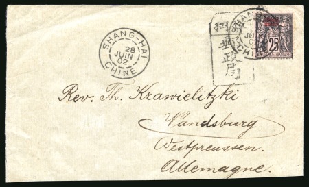1902 (June 24) Cover to Germany, bearing rare tombstone hs of Changshu and overprinted Sage 25c