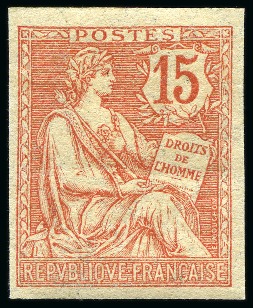 1902, Y&T n°125a, 15 centimes vermillon Type Mouchon