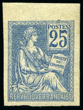 1900-01, Y&T n°114d, 25 centimes bleu Type Mouchon,