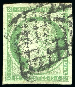 Stamp of France » Type Cérès de 1849-1850 1849, N°2 15 centimes vert Cérès, belle oblitération