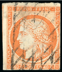Stamp of France » Type Cérès de 1849-1850 1849, N°5d 40 centimes orange Cérès avec "4 retouché",