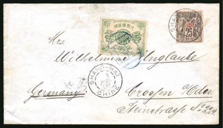 1896 (June 22) Cover to Germany (locality in Poland nowadays) bearing China 1894 'Dowager' 9ca and overprinted Sage 25c