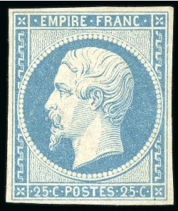 Stamp of France » Empire 1853-1862 1853, N°15c réimpression de 1862 du 25 centimes bleu