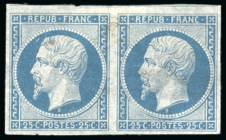 1852, N°10 essai sur papier pelure du 25 centimes