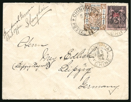 1894 (Dec 3) Cover to Leipzig (Germany), a very rare usage of a Shanghai LPO stamp after the introduction of the LPO issues in Chinkiang